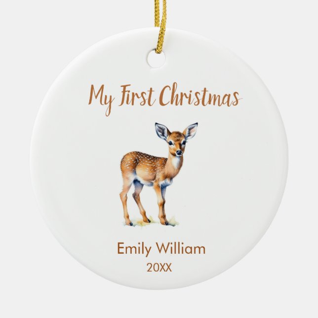 Erste Weihnachtsrentiere Foto Keramik Ornament (Vorne)