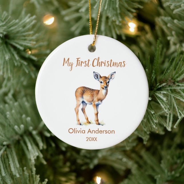 Erste Weihnachtsrentiere Foto Keramik Ornament (Baum)