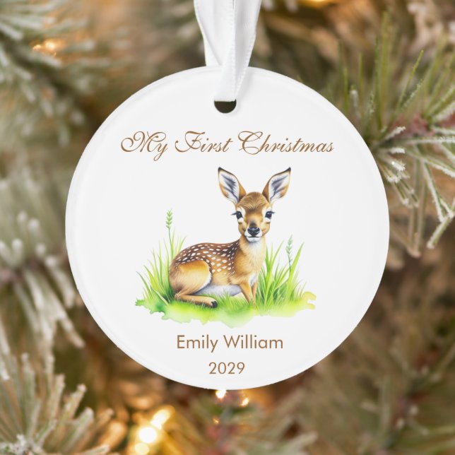 Erste Weihnachtsrentiere Foto Ornament (Baum)