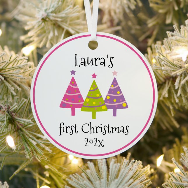 Erste Weihnachtsrosa Bäume Personalisiert Ornament Aus Metall (InSitu)