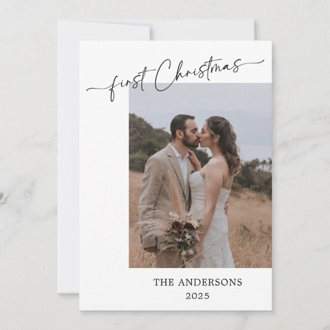 Erste Weihnachtsschrift 2 Fotos Hochzeit Weihnacht Dankeskarte (Vorderseite)