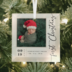 Erste Weihnachtsschrift Baby Birth Stats & Foto Ornament Aus Glas