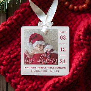 Erste Weihnachtsschrift Baby Birth Stats & Foto Ornament Aus Glas