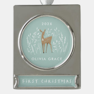 Erste Weihnachtsschwärme natürliche Rentiere delik Banner-Ornament Silber