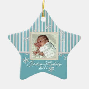Erste Weihnachtsstern und Schneeflocken Blau Keramikornament