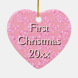 Erste Weihnachtsverzierung auf rosa Kirschblüten Keramik Ornament
