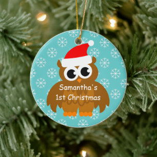 Erste Weihnachtsverzierung mit Babysankt-Eule Keramik Ornament
