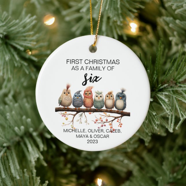 Erste Weihnachtsvogelfamilie von sechs Keramik Ornament (Baum)