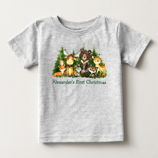 Erste Weihnachtswaldtiere Graue Tiere Baby T-shirt (Vorderseite)