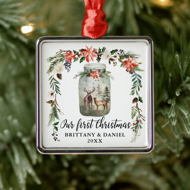 Erste Weihnachtswasserfarbe Winter Blumenrauschen Ornament Aus Metall (Baum)