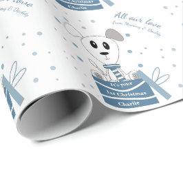 Erste WeihnachtsWelpe auf Presents (Winter Blue) Geschenkpapier