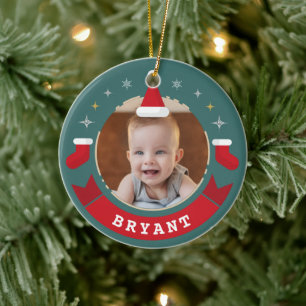 Erste Weihnachtszeit als Grandelternbaby-Foto Keramik Ornament