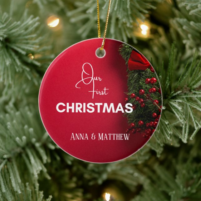 Erste Weihnachtszeit Heilige Berries Name Personal Keramik Ornament (Baum)