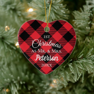 Erste Weihnachtszeit Herr und Frau Buffalo Kariert Keramik Ornament