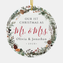 Erste Weihnachtszeit Mr. & Mrs. Greenery Wreath Fo Keramik Ornament