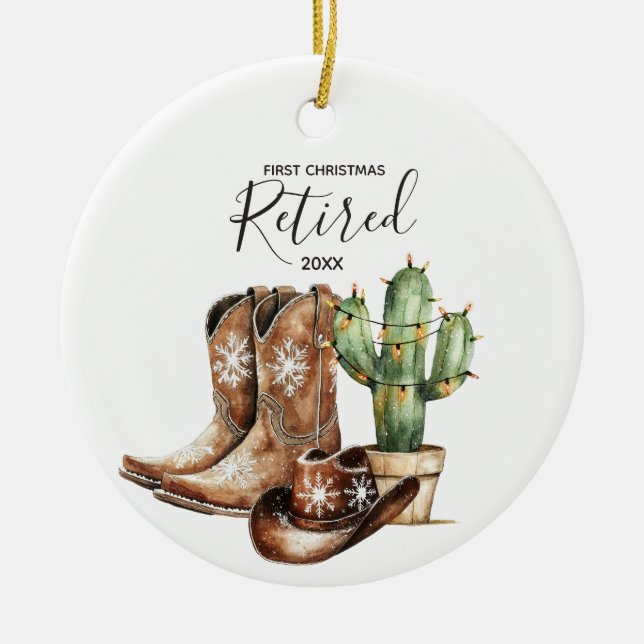 Erste Weihnachtszeit Remüde Cowboy Cactus Keepake Keramik Ornament (Vorne)