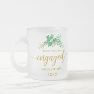 Erste Weihnachtszeit Verlobtes Goldskript-Monogram Mattglastasse