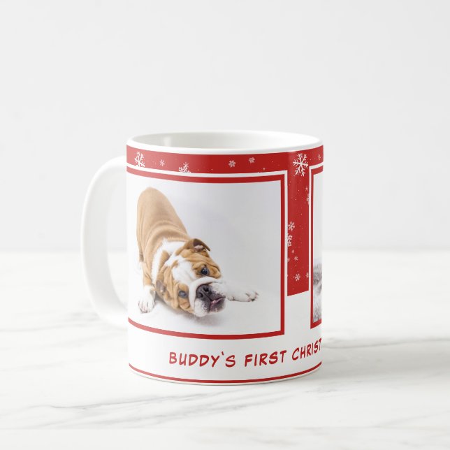 Erste Welpe Weihnachten Rotes Personalisiertes Tie Kaffeetasse (Vorderseite Links)