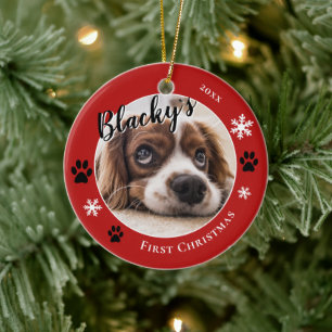 Erste Welpen Weihnachten Rustikaler Hundename Foto Keramik Ornament