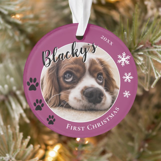 Erste Welpen Weihnachten Rustikaler Hundename Foto Ornament (Baum)