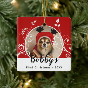 Erste Welpen Weihnachtsfolien Dogenname Foto Red Keramikornament