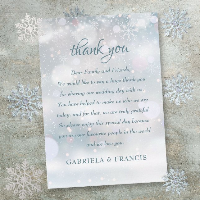Erste Winter Snowflakes Hochzeit Danke Platzkarte (First Winter Snowflakes Wedding Thank You Place Card)