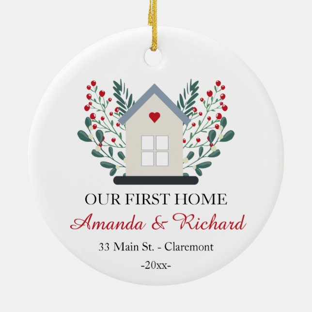 Erste Zuhause personalisierte Sake Weihnachten Keramik Ornament (Hinten)