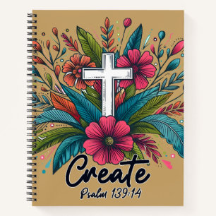 Erstelle Christian Psalm 139 Florales Kreuz Jour Notizbuch