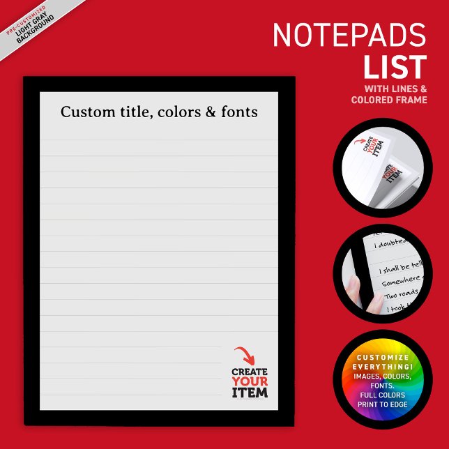 ERSTELLE-DEIN-EIGENES Benutzerdefinierter Upload d Notizblock (Business & personal custom notepads: upload your own logo, photos or illustrations! Variety of fonts)