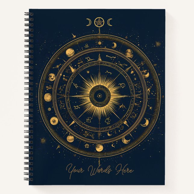 Erstelle Dein eigenes Blau & Gold Celestial Wheel Notizbuch (Vorderseite)