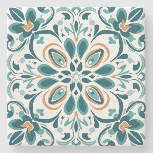 Erstelle Dein eigenes Blau Gold Grün Faux Talavera Steinuntersetzer