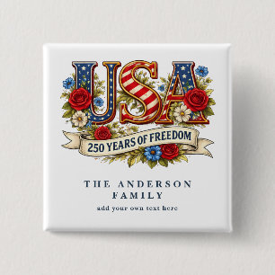 Erstelle Dein Eigenes Florales USA 250 Jahre Freih Button