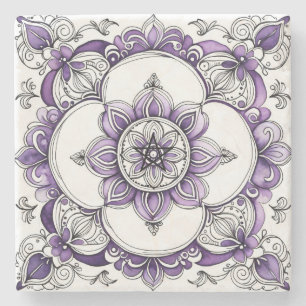 Erstelle Dein eigenes lila Fliederblüten-Mandala Steinuntersetzer