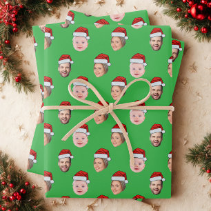 Erstelle Dein eigenes Santa-Hut-Gesicht 3 Foto Grü Geschenkpapier Set