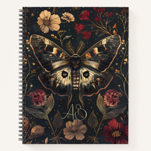 Erstelle deine eigene Black Gold Moth Berry Red Fl Notizbuch