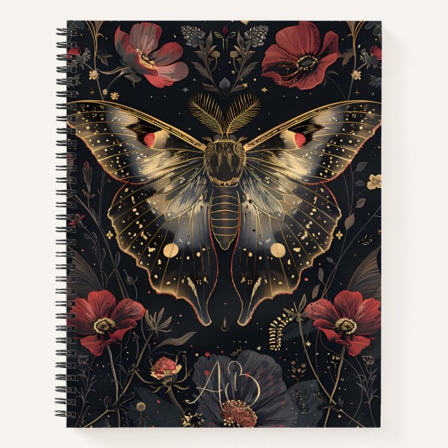 Erstelle deine eigene Black Gold Moth Ruby Red Flo Notizbuch (Vorderseite)