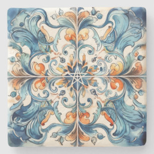 Erstelle Deine eigene blau-orange bemalte Talavera Steinuntersetzer