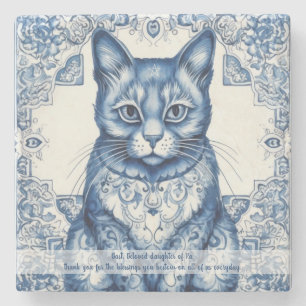 Erstelle deine eigene blaue Chinoiserie-Blumenkatz Steinuntersetzer
