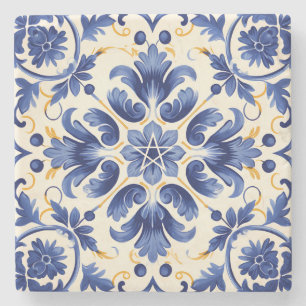Erstelle deine eigene blaue gelbe Talavera-Style-B Steinuntersetzer