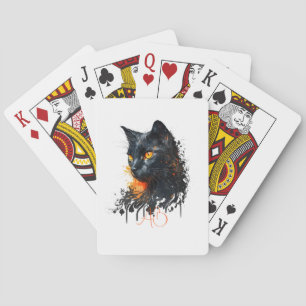 Erstelle deine eigene feurige schwarze Katzenbüste Spielkarten
