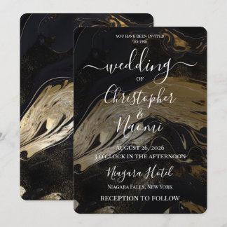 Erstelle deine eigene Gold-Schwarz-Marmor-Hochzeit Einladung