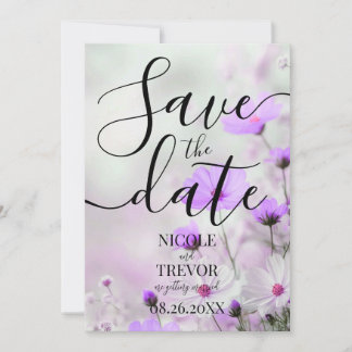 Erstelle deine eigenen einfachen lila Blumen Hochz Save The Date