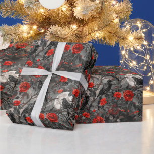 Erstelle deine eigenen gotischen Mond Raben rote R Geschenkpapier