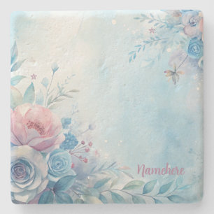 Erstelle Deine eigenen shabby chic blauen rosa Ros Steinuntersetzer
