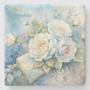 Erstelle deine eigenen shabby chic gelben Rosen Steinuntersetzer