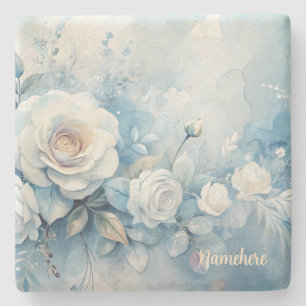 Erstelle deine eigenen shabby chic misty weißen Ro Steinuntersetzer