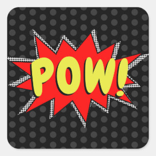 Erstelle deine eigenen Superhelden-Onomatopoetika! Quadratischer Aufkleber