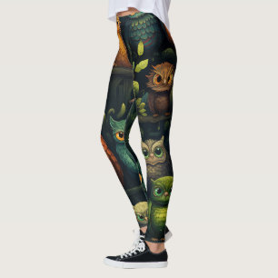 Erstelle deine eigenen verrückten Eulen Schwarz Leggings