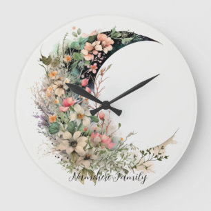Erstelle deinen eigenen rosa Wiesen-Blumen-Halbmon Große Wanduhr
