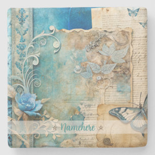 Erstelle deinen eigenen shabby chic blauen Rosen S Steinuntersetzer